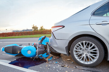 Damaged in a car accident motorbike - obrazy, fototapety, plakaty