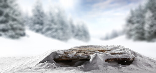 Gray stone background cover of snow and winter landscape. 