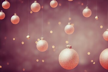 Merry Christmas background, festive xmas balls baubles decorations creative illustration, Happy New Year trendy winter decor card backdrop concept.