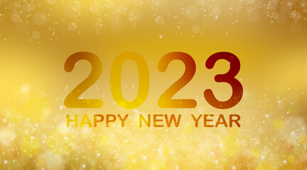 2023 Happy New Year on Gold bokeh background