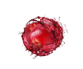 Cranberry fruit with juice splash. Realistic 3d vector mooseberry drink, cocktail or compote summer beverage with splashing liquid swirl. Realistic fresh vitamin refreshment whirl with droplets - obrazy, fototapety, plakaty