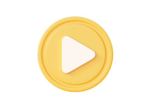 Play button 3d render icon - music or video circle with arrow, round sound sign for tv and camera
