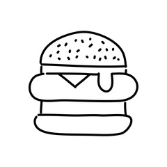 Burger doodle icon. Hand drawn black sketch. Vector Illustration.