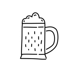 Beer mug doodle icon. Hand drawn black sketch. Vector Illustration.