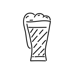 Beer glass doodle icon. Hand drawn black sketch. Vector Illustration.
