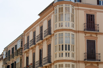 Fototapeta na wymiar Balconys detail on old buidling in cadiz spain
