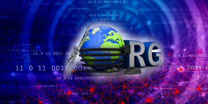 3d illustration internet domain org connected mouse with mobile charging cable connected globe near technician