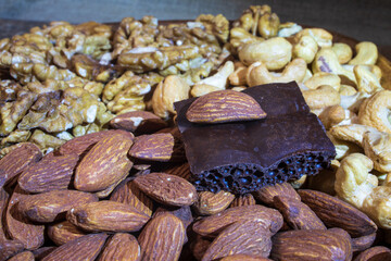 Nuts and chocolate on a plate