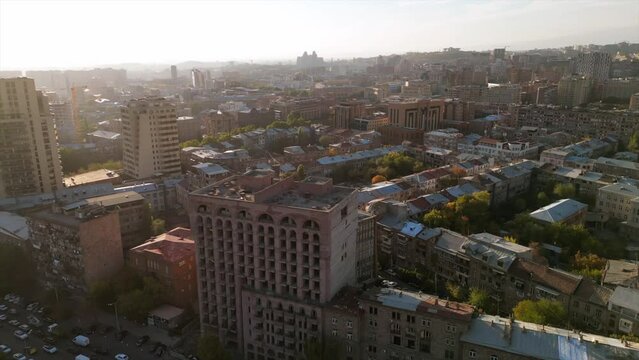 Yerevan architecture from don, center, Ararat, churches