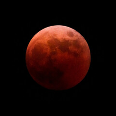皆既月食 で完全に地球の影に入った 赤い月 【 月蝕 の イメージ 】