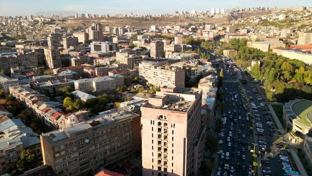 Yerevan aerial view with drone