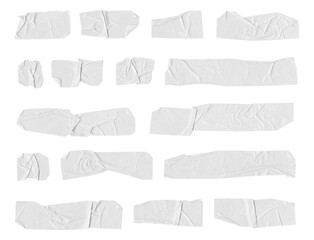 Set of white adhesive, masking tapes on transparent background, extracted, png file