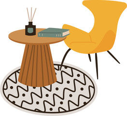 Christmas interior flat icon Cozy room Chair and table