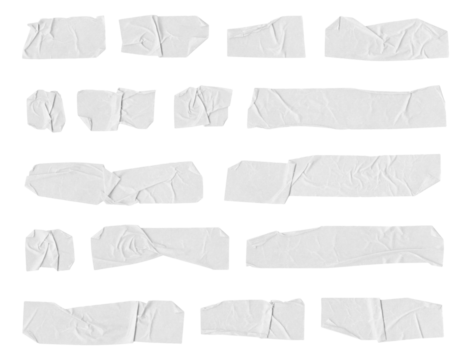 Set of white adhesive, masking tapes on transparent background, extracted, png file