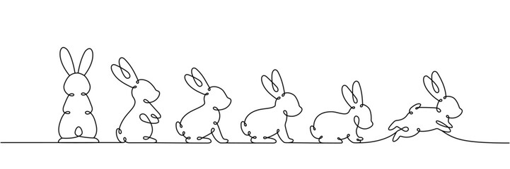 Obraz premium Set of Rabbit one line drawing. Year of the Rabbit. Hare one line illustration. Vector illustration.