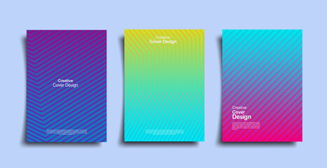 Creative gardinet covers design set. Colorful halftone abstract future geometric patterns modern premium vector.