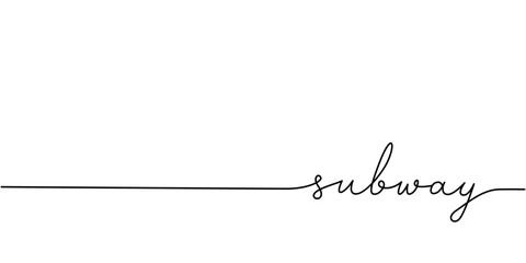 Subway word - continuous one line with word. Minimalistic drawing of phrase illustration.