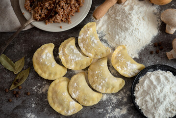 The process of making dumplings with buckwheat porridge. Traditional Polish cuisine