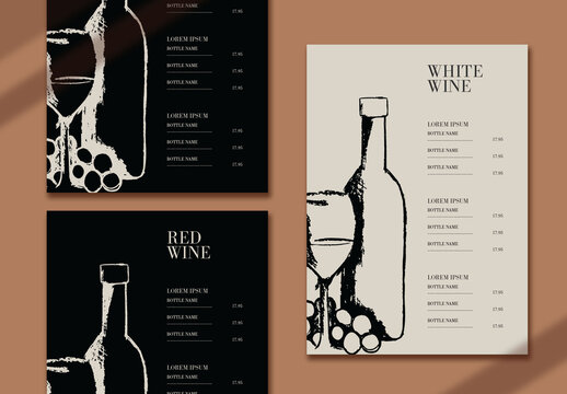 White and Red Wine menu with illustration