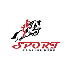 jockey horse jump sport drawn art logo template illustration
