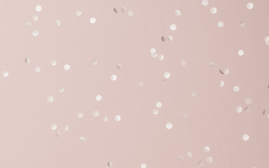 Festive minimal pastel background with silver confetti 3d illustration