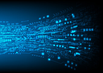 Wide Hi-tech digital technology concept. Illustration of high computer technology on blue background. Abstract futuristic design. sci-fi vector illustration, neon light effect.