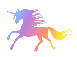 Rainbow silhouette of a unicorn for creating design and decor.