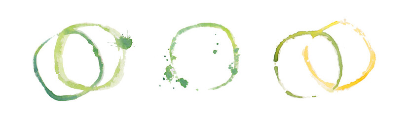 Bright yellow green watercolor painted stains set