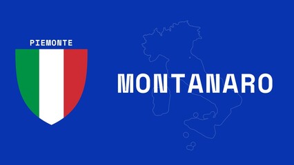Montanaro: Illustration mit dem Ortsnamen der italienischen Stadt Montanaro in der Region Piemonte - obrazy, fototapety, plakaty