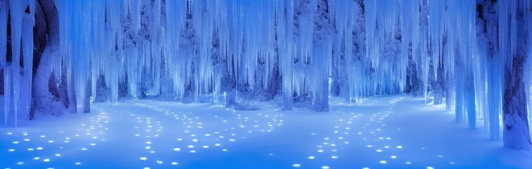 Naklejka na ściany i meble Ai-Generated Image of a Winter Wonderland Enchanted Forest Banner