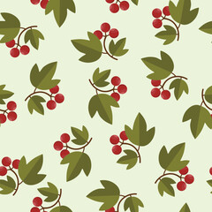 nature vector red berries seamless pattern