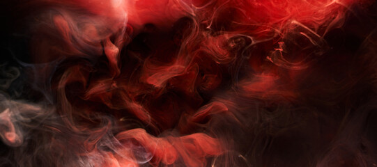 Red ink abstract background. Acrylic paint backdrop for perfume, hookah, cosmetics. Mysterious...