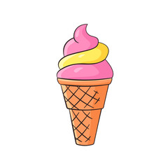 Ice cream in waffle. Cartoon. Vector illustration. Isolated on white background