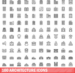 100 architecture icons set. Outline illustration of 100 architecture icons vector set isolated on white background