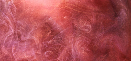 Red ink abstract background. Acrylic paint backdrop for perfume, hookah, cosmetics. Mysterious smoke clouds, colorful fog