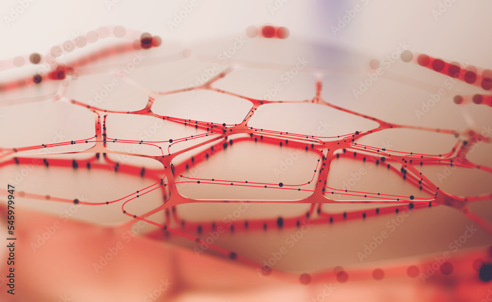 Poster neural network, artificial matter and ai. 3d illustration abstract high-tech scientific research
