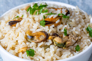 Mushroom rice pilaf, Turkish name; Mantarli pirinc pilavi.