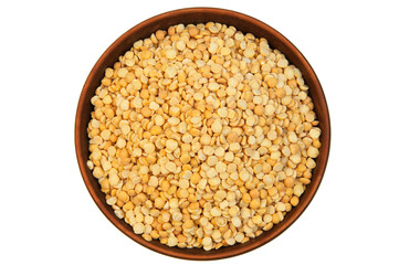 pea groats in a clay bowl. the concept of a good harvest of peas. 
