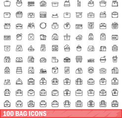 Obraz na płótnie Canvas 100 bag icons set. Outline illustration of 100 bag icons vector set isolated on white background