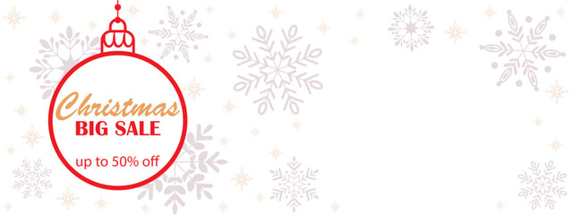 Christmas big sale horizontal white banner. Template for commerce, promotion and advertising