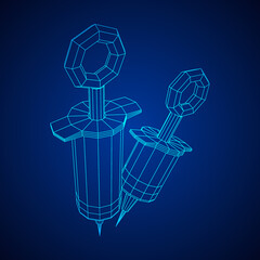 Medical syringe for injection. Wireframe vector illustration.