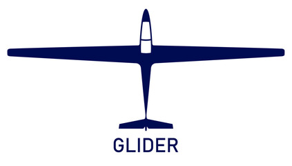 Gliding sailplane top view, soaring glider silhouette, none motive-powered aircraft, vector - obrazy, fototapety, plakaty
