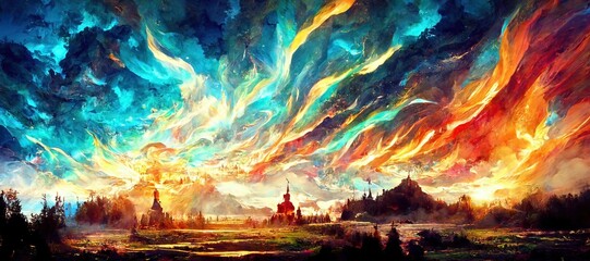 Fototapeta na wymiar fantasy ruins heaven as wallpaper background 