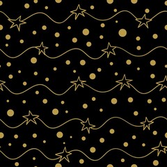 Seamless Pattern With Gold  Stars.Christmas Star. Decoration for gift wrapping paper, fabric, clothing, textile, surface textures, scrapbook.Stock  illustration.