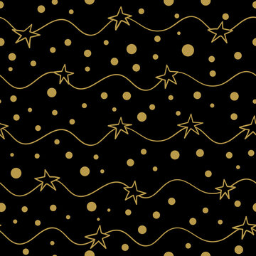 Seamless Pattern With Gold  Stars.Christmas Star. Decoration for gift wrapping paper, fabric, clothing, textile, surface textures, scrapbook.Stock vector illustration.