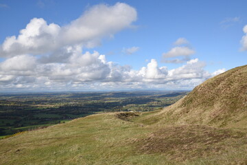 the views from the top of British camp hill fort, at the top of Malvern on a sunny day at the start of autumn 