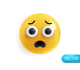 Emoji face. Realistic 3d design. Emoticon yellow glossy color. Icon in plastic cartoon style