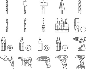 drill equipment construction icons set vector