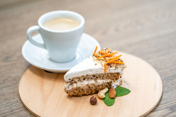 carrot cake and a cup of coffee for breakfast