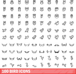 100 bird icons set. Outline illustration of 100 bird icons vector set isolated on white background